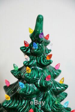 Vtg Lighted 2 Pc Atlantic Mold Ceramic Christmas Tree 17.5 Two Sets Of Bulbs