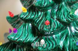 Vtg Lighted 2 Pc Atlantic Mold Ceramic Christmas Tree 17.5 Two Sets Of Bulbs