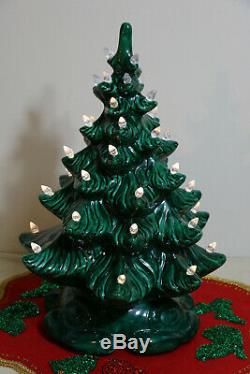 Vtg Lighted 2 Pc Atlantic Mold Ceramic Christmas Tree 17.5 Two Sets Of Bulbs
