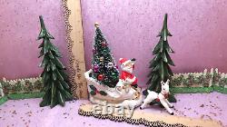 Vtg NAPCO Christmas SANTA Opalescent Sleigh Prancing Reindeer Seven INCH TREE