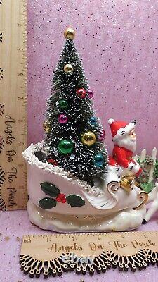 Vtg NAPCO Christmas SANTA Opalescent Sleigh Prancing Reindeer Seven INCH TREE