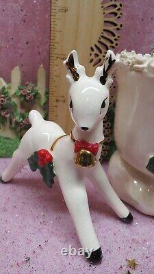 Vtg NAPCO Christmas SANTA Opalescent Sleigh Prancing Reindeer Seven INCH TREE