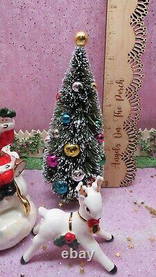 Vtg NAPCO Christmas SANTA Opalescent Sleigh Prancing Reindeer Seven INCH TREE