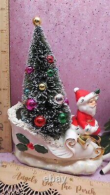 Vtg NAPCO Christmas SANTA Opalescent Sleigh Prancing Reindeer Seven INCH TREE