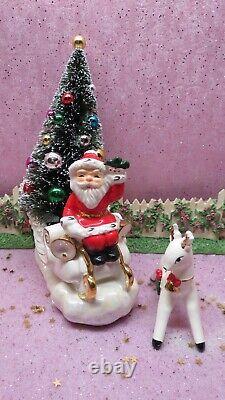 Vtg NAPCO Christmas SANTA Opalescent Sleigh Prancing Reindeer Seven INCH TREE