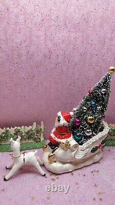 Vtg NAPCO Christmas SANTA Opalescent Sleigh Prancing Reindeer Seven INCH TREE