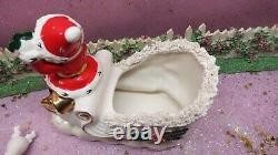 Vtg NAPCO Christmas SANTA Opalescent Sleigh Prancing Reindeer Seven INCH TREE