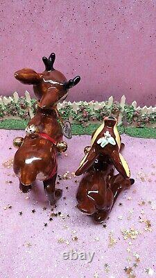 Vtg NAPCO Dear & Dearest Jingle Bell Reindeer SET OF TWO WITH TAGS Gold Bells