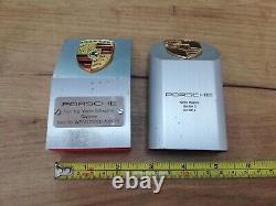 Vtg Rare Set Two Porsche Logo Emblem Pylon Aluminium Desktop Paper Weight