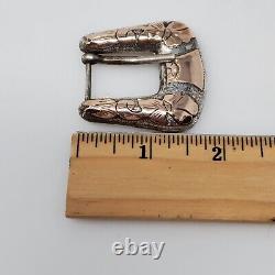 Vtg Sterling Silver 925 Ranger Belt Buckle Rose Two Tone Floral Scroll 4 Pc Set