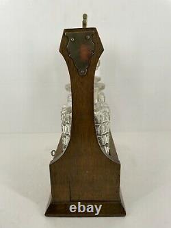 Vtg Wood Tantalus Caddy Set With Two Decanters And Key