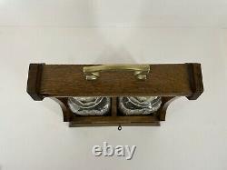 Vtg Wood Tantalus Caddy Set With Two Decanters And Key