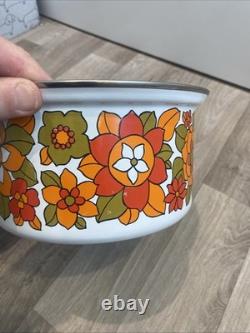 WE Vintage Flower Power 1970's 2 X Saucepans With Lids Great British Enameled