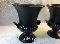 WEDGWOOD Vintage Ravenstone Matte Black Urn/Vase with Shell Handles Set of Two