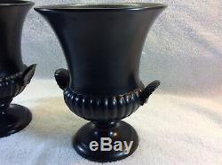 WEDGWOOD Vintage Ravenstone Matte Black Urn/Vase with Shell Handles Set of Two