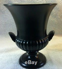 WEDGWOOD Vintage Ravenstone Matte Black Urn/Vase with Shell Handles Set of Two