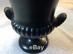 WEDGWOOD Vintage Ravenstone Matte Black Urn/Vase with Shell Handles Set of Two