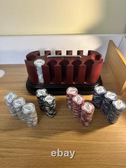 WPT Wooden Spinning poker chip set 300 Chips, 2 Packs of cards