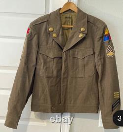 WWII and Korean War Ike Jacket 38L with Patches, Chevron & Two set discs named
