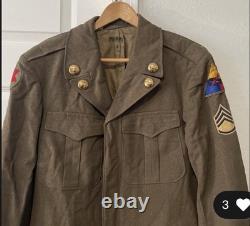 WWII and Korean War Ike Jacket 38L with Patches, Chevron & Two set discs named