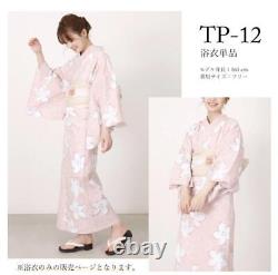 Women'S Two-Part Yukata 3-Piece Set Floral Pattern Pink White