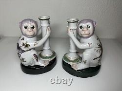 Wong Lee Wl 1896 Monkeys Candle Holder Set Of (2) Two 8 Tall Superb