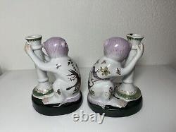 Wong Lee Wl 1896 Monkeys Candle Holder Set Of (2) Two 8 Tall Superb