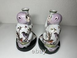 Wong Lee Wl 1896 Monkeys Candle Holder Set Of (2) Two 8 Tall Superb