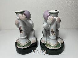 Wong Lee Wl 1896 Monkeys Candle Holder Set Of (2) Two 8 Tall Superb