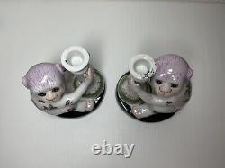 Wong Lee Wl 1896 Monkeys Candle Holder Set Of (2) Two 8 Tall Superb