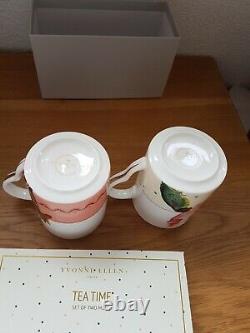 Yvonne Ellen Tea Time Set Of Two Mugs Parrot & Giraffe New In Box