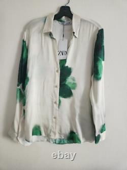 ZARA Collection Co-ord Set Flowy Shirt & pajama Pants Floral Ecru/green Sz XL NW