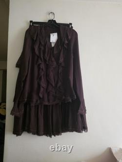 ZARA set beaded ruffle blouse + ruffled beaded skirt ZW Collection brown