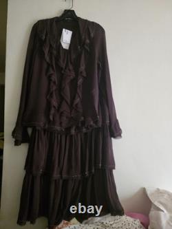 ZARA set beaded ruffle blouse + ruffled beaded skirt ZW Collection brown