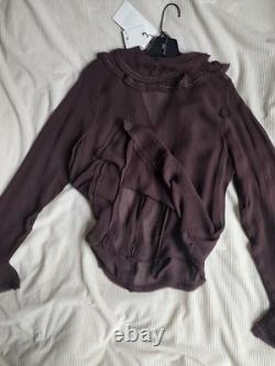 ZARA set beaded ruffle blouse + ruffled beaded skirt ZW Collection brown