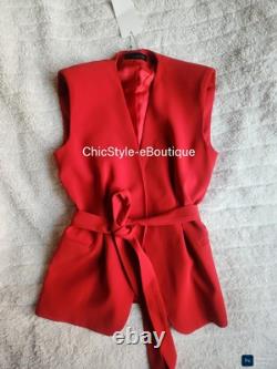 Zara Co-ord Set Belted Vest + Flared pants Red Zw Collection Red Sz L BNWT
