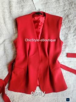 Zara Co-ord Set Belted Vest + Flared pants Red Zw Collection Red Sz L BNWT