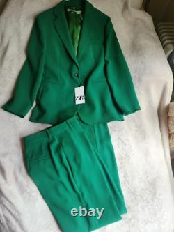 Zara Co-ord Set Straight-cut Blazer Sz L + Pants Sz M ZW Collection Green BNWT