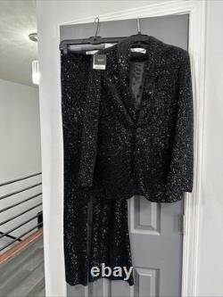 Zara Women's Black Sequin Suit Sm Jacket And Pants New Festive Days Collection
