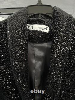 Zara Women's Black Sequin Suit Sm Jacket And Pants New Festive Days Collection