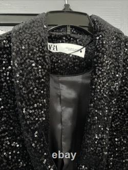 Zara Women's Black Sequin Suit Sm Jacket And Pants New Festive Days Collection