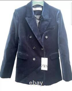 Zara co-ord double-breasted velvet Jacket + Pants Midnight Blue Zw Collection XL