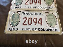 1953 Plaque De Licence Inaugurale Eisenhower Nixon DC Rare Set De Deux