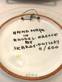 2 Ikaros Rhodes Grèce Assiettes Décoratives Suspendues VTG MCM Peintes à la Main Signées