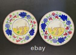 2 Lot Antiques FROG Rabbitware ASSIETTE Staffordshire Spatterware Ensemble Stick Spatter2