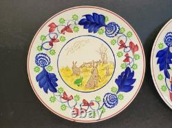 2 Lot Antiques FROG Rabbitware ASSIETTE Staffordshire Spatterware Ensemble Stick Spatter2