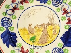 2 Lot Antiques FROG Rabbitware ASSIETTE Staffordshire Spatterware Ensemble Stick Spatter2