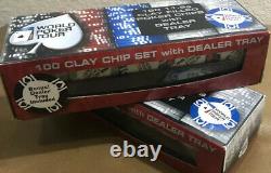 (200) Two Sets Official World Poker Tour 100 11.5g Clay With Black Dealer Tray (200) Two Sets Official World Poker Tour 100 11.5g Clay With Black Dealer Tray (200)