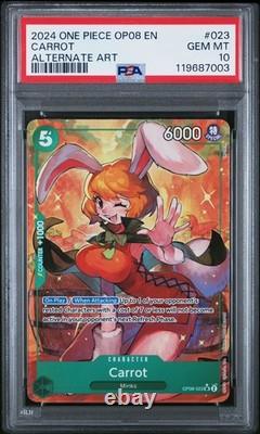 2024 One Piece CCG Carrot Art alternatif Holo PSA 10 GEM MINT #023 OP08-023 Minks