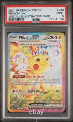 2024 Pokémon Éclats Déferlants #238 Pikachu Ex Illustration Spéciale Rare PSA 9